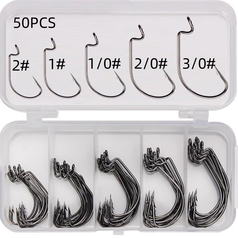Fishing Hook Jig - 50 stuks/doos Hoogwaardig koolstofstaal vishaken Offset