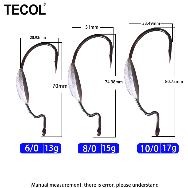 TECOL 3 stuks 6/0 8/0 10/0 Gew - Fishing Hook Weedless recensie en prijs